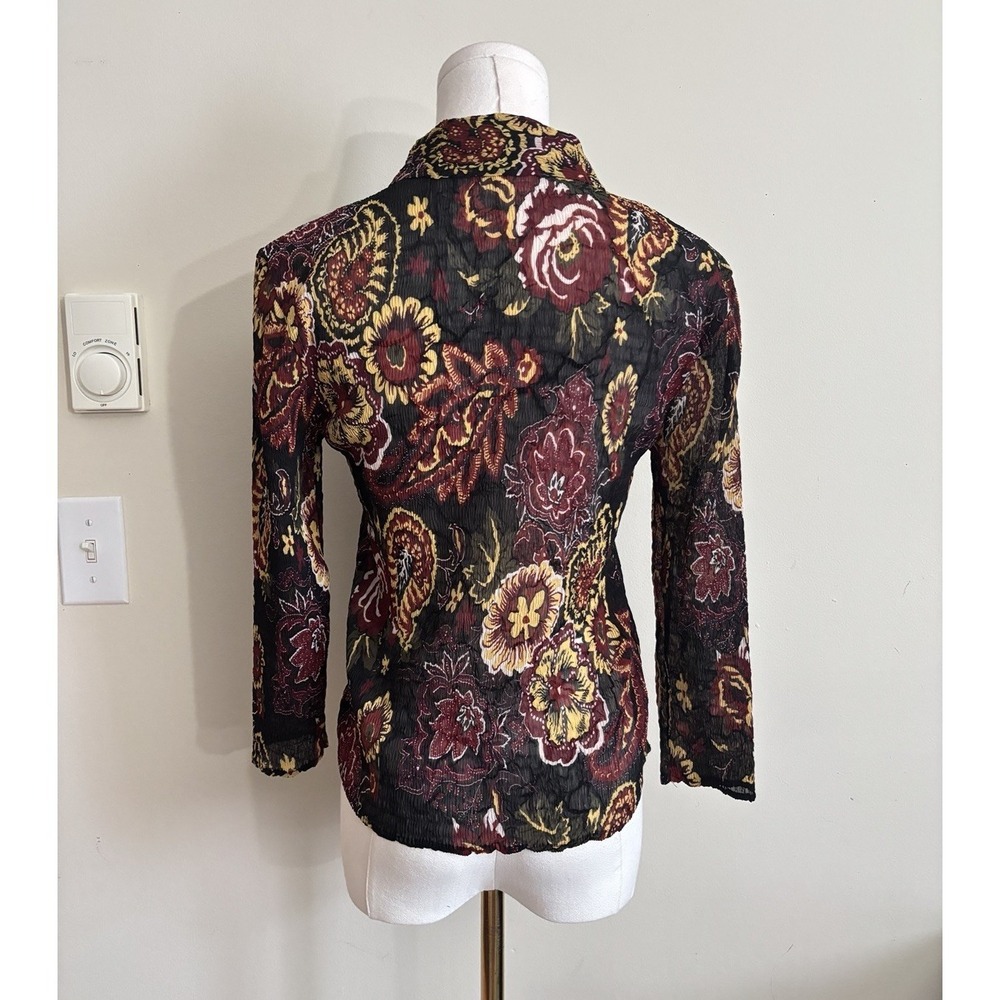 Y2K Vibe Alberto Makali Button Up Top‎ Medium Black Red Dark Boho Grunge Sheer - Picture 8 of 8
